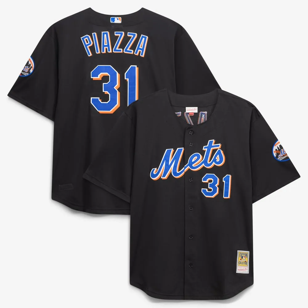 Mike Piazza New York Mets Mitchell & Ness Big & Tall Cooperstown Mesh Batting Practice Jersey - Black