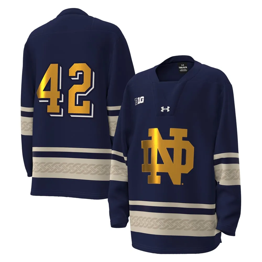 #42 Notre Dame Fighting Irish Under Armour Youth Alternate Replica Hockey Jersey - Navy