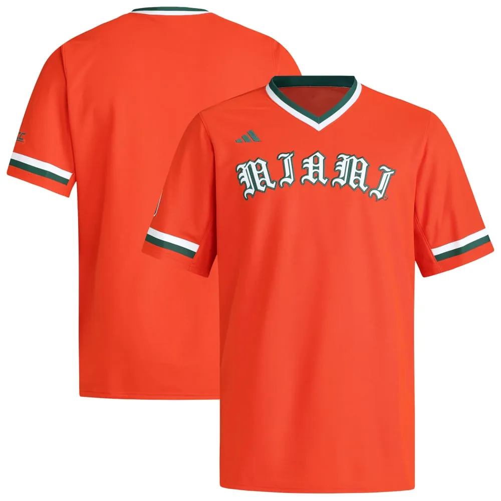 Miami Hurricanes adidas V-Neck Baseball Jersey - Orange