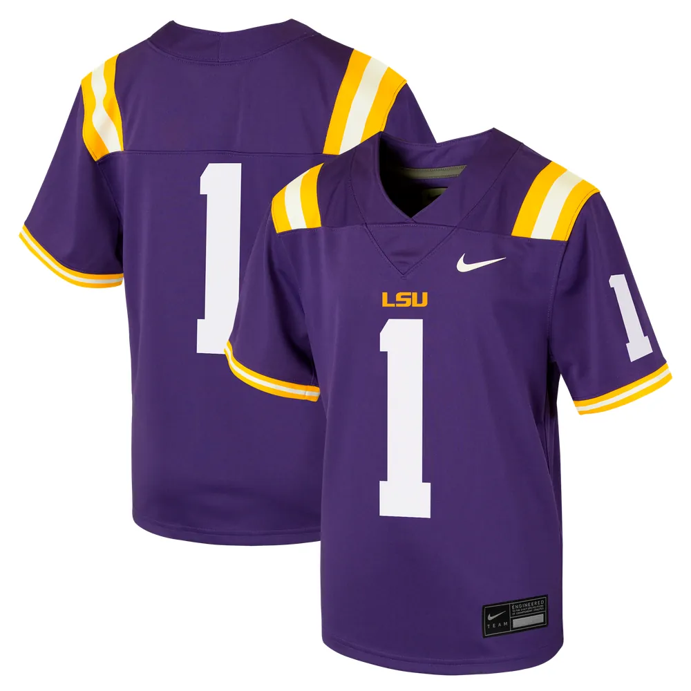 #1 LSU Tigers Nike Youth Team Replica Football Jersey - Purple