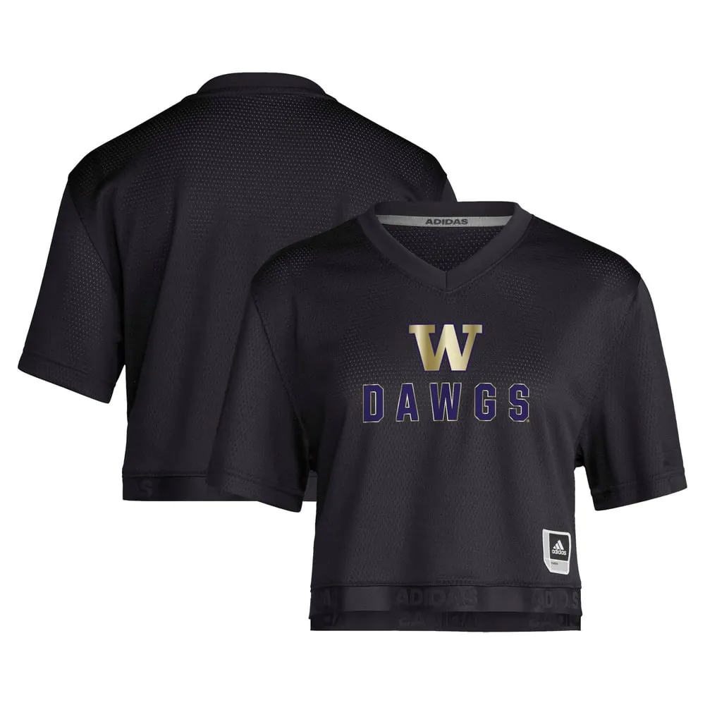 Washington Huskies adidas Women's Strategy Cropped Football Jersey - Black